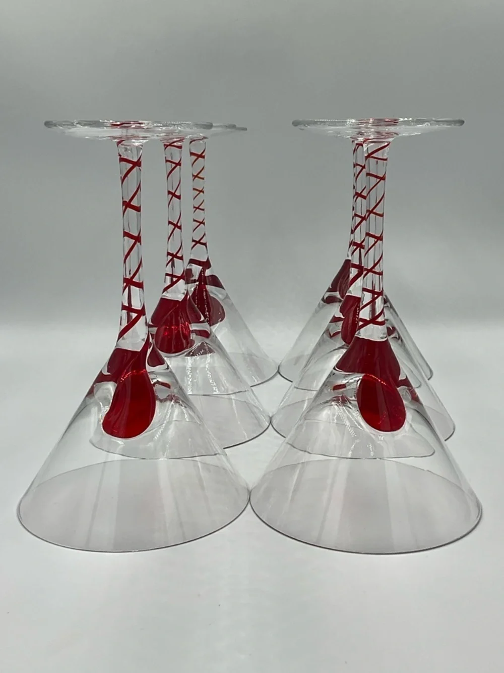 PIER 1 Red Drip Drop Swirl Stem Martini Glasses Set of 6